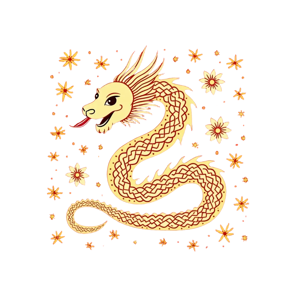 Golden Dragon and Flowers